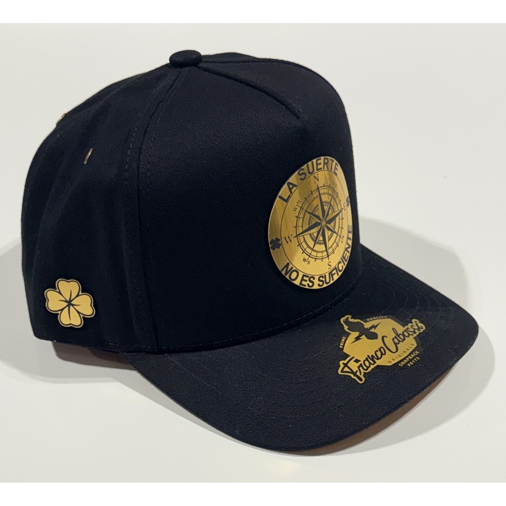 FRANCO CABASSI Snapback Hat - Black Gold Compass Patch Adjustable OSFM - NEW